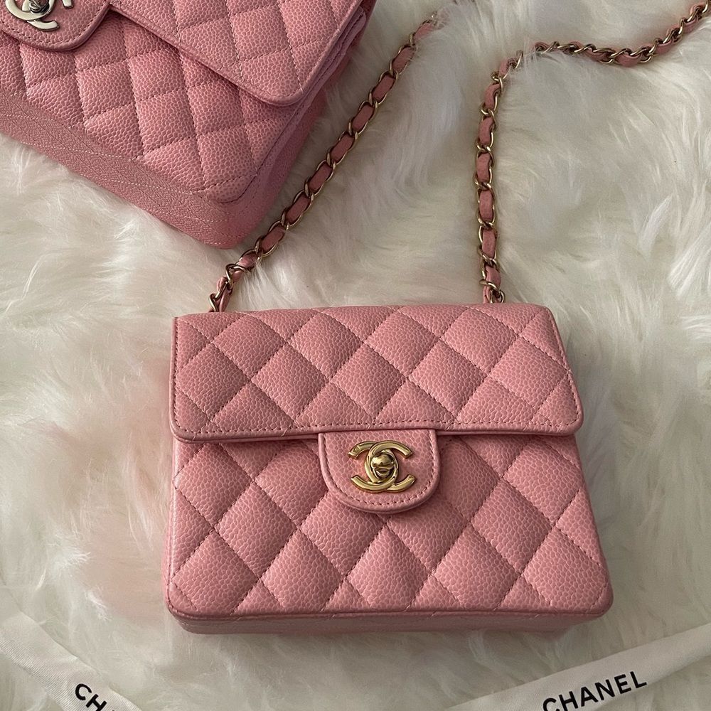 Chanel Vintage Sakura Pink CC Mini Square Classic Flap Quilted Bag